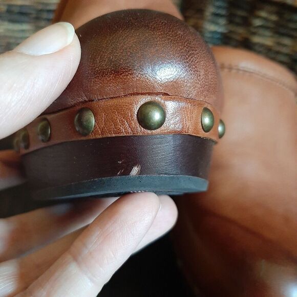 Frye Leather Audra Heeled Clogs Women's 8 Brown Studded Boho Western Platform - Picture 5 of 11